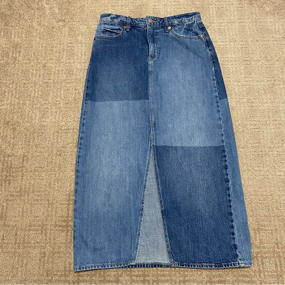 {GAP} Patchwork Midi Denim Skirt | Side Slit ~ Size 26